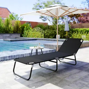 Folding Chaise Lounge Pool Chairs Outdoor Sun Tanning Chairs with 5-Level Reclining Back Steel Frame for Beach Yard Patio Black 265 lbs Capacity