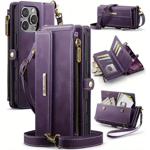 for iPhone 16e 16 Pro Max 16 Plus 16 Pro 16 Wallet Case, RFID Blocking Phone Case Women Men Kickstand flip Cover Wrist Strap Zipper Credit Card Holder Slots