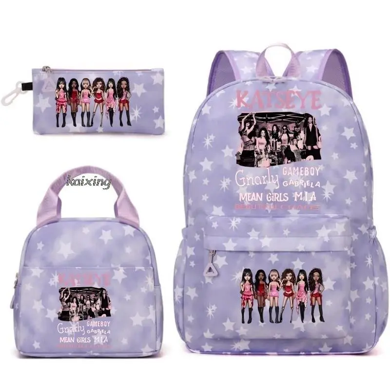 New 3pcs Katseye Funny Print Backpack Lightweight Breathable Outdoor Capacity School Bag Women Travel Mochilas Gift