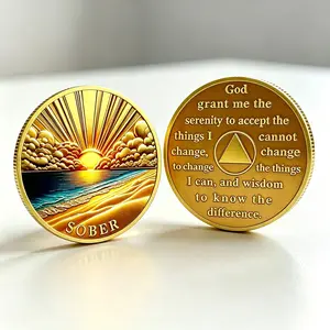 Sunrise Recovery Memorial Coin, Beach Design Pin, Addiction Support Token, Celebrate Important Moments, Healing Gift
