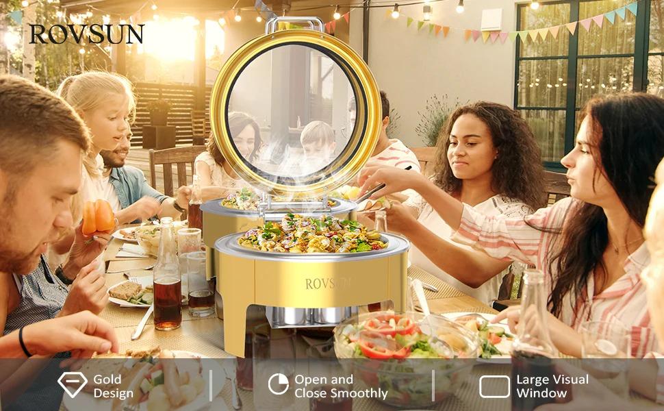 [FLASH SALE] ROVSUN 6 QT Round Gold Chafing Dish Buffet Set with Serving Tong