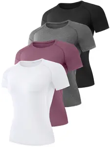 4 Pack Women's Compression Shirt Running Athletic T-Shirts Workout Tops Baselayer Short Sleeve Yoga Gym Sports Gear