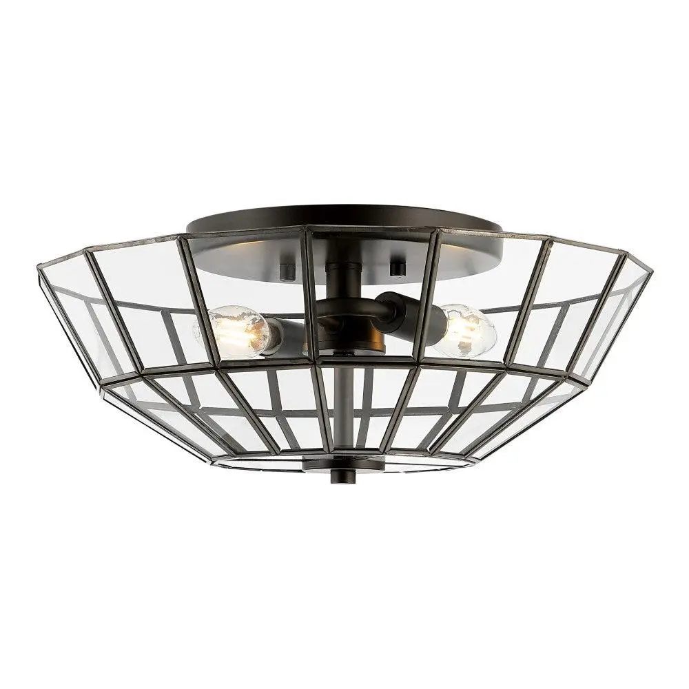 JONATHAN Y Theo Farmhouse Modern Rustic Iron-Glass LED Semi Flush Mount Ceiling Light - Vintage Style Glass Art Ceiling Lighting, Modern Rustic Lamps with Bulbs for Living Room, Bedroom, Home Decor Lighting