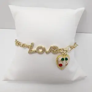 14K Gold Laminated Love & Heart with Cherry Bracelet 7” -inch length