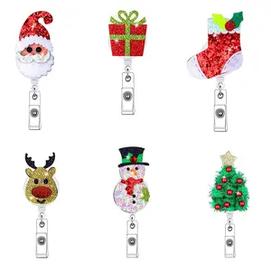 3 Pack Cute Christmas Badge Reels, Expandable Nurse ID Name Tags, Teacher Office Gift, Santa Snowman Design, Perfect for Nurses & Doctors