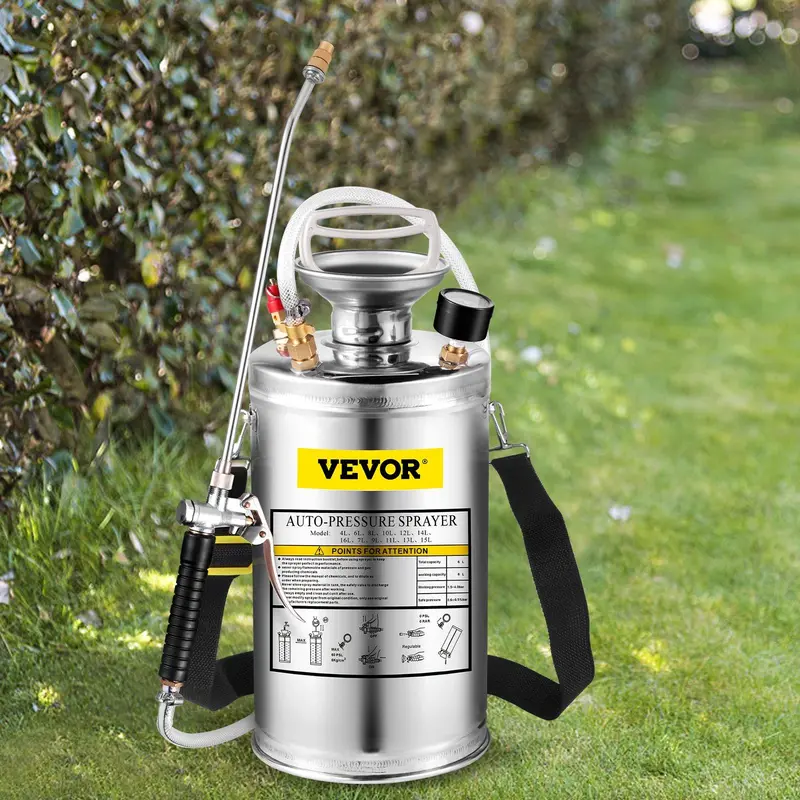 VEVOR 1.5 Gal Rust-proof Steel Hand Pump Sprayer - Garden Water Hose Tool with Pressure Gauge, Safety Valve, Adjustable Nozzle, Wand, Reinforced Handle - Ultra Fine Mist Water Sprayer Nozzle Watering Equipment for Gardening | Father's Day Gift