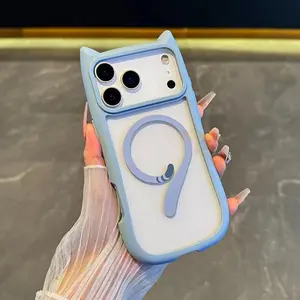 Cute Cat Ear Tail Clear Magsafe Phone Case for Apple 17 16 15 14 13 12 Pro Max 16 Plus 17Air Hard Transparent Protective Cover