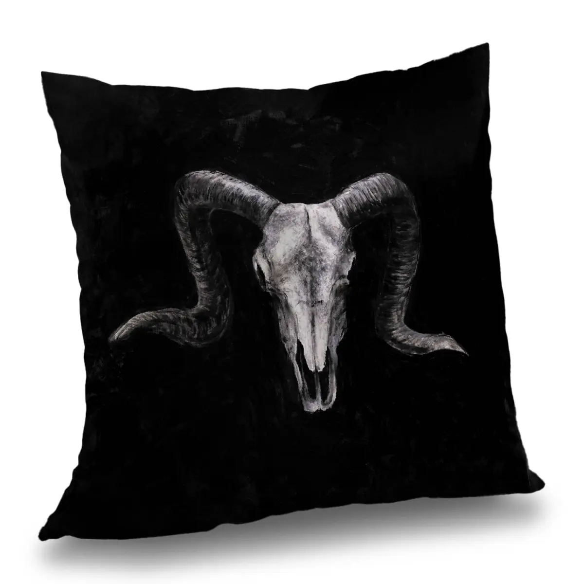 Begin Home Decor C1PT141447D76B 14 x 14 in. Ram Skull Grunge Style Black Poly Twill Throw Pillow - Home Decor