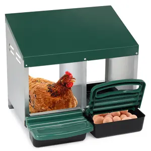 Hen-Friendly 2 Compartment Roll Out Chicken Nesting Box with Durable Steel & Plastic Construction Green Egg Laying Coop