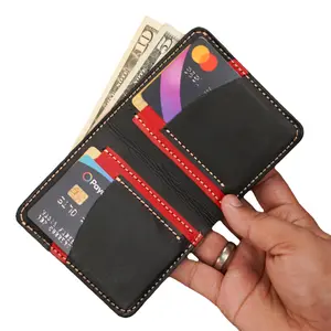 Men’s Handmade Full Grain Leather Wallet Slim wallet  Bifold, Compact and Durable Genuine Leather Card Holder for Everyday Use – Stylish, Fits Front Pocket, Ideal Gift for Him – Black & red