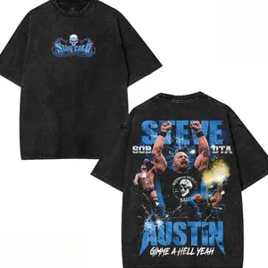 Retro Limited WWE TShirt, Stone Cold Austin Graphic Tee, WrestleMania 41 Merch, Wrestler Unisex Oversized Heavy Washed Tee WWE Cotton Menswear