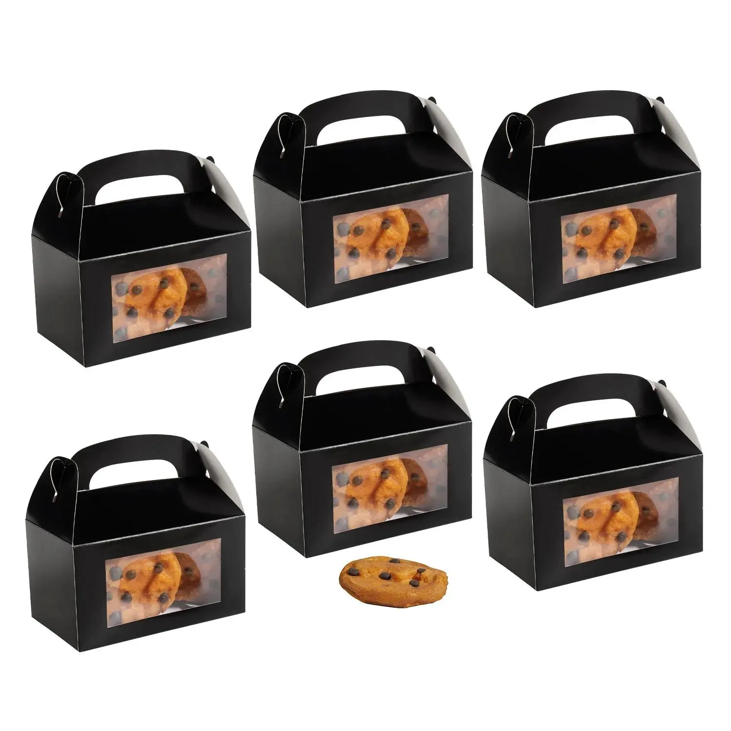 Black Cardstock Treat Boxes with Display Window - 6"x7" Bulk Pack of 48, Easy to Assemble Creative Gift Packaging for Gift-Giving & Large Events, Bakers' Party Packaging