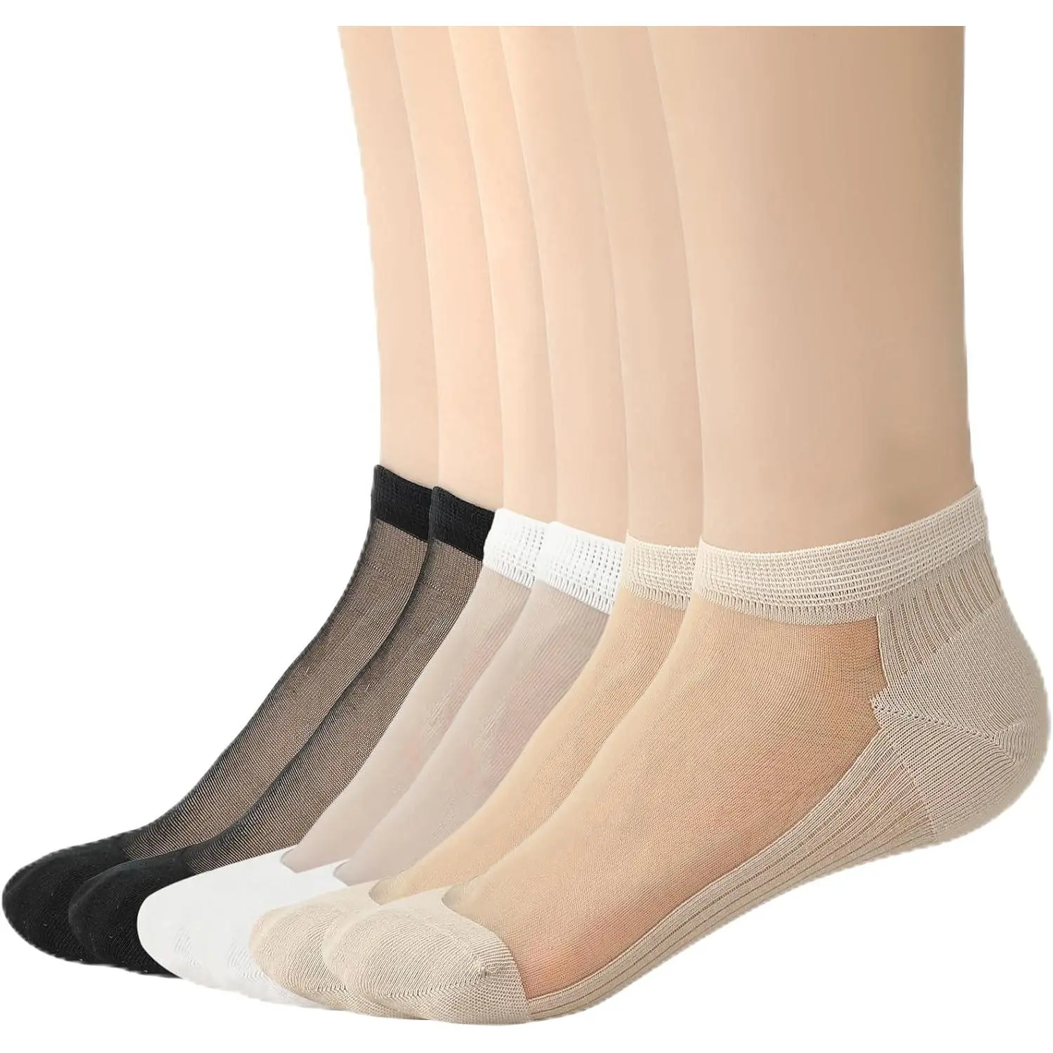 6 Pairs Women's Sheer Socks Ultrathin Nylon Socks Summer Cool Transparent Ankle Sock Reinforced Toe