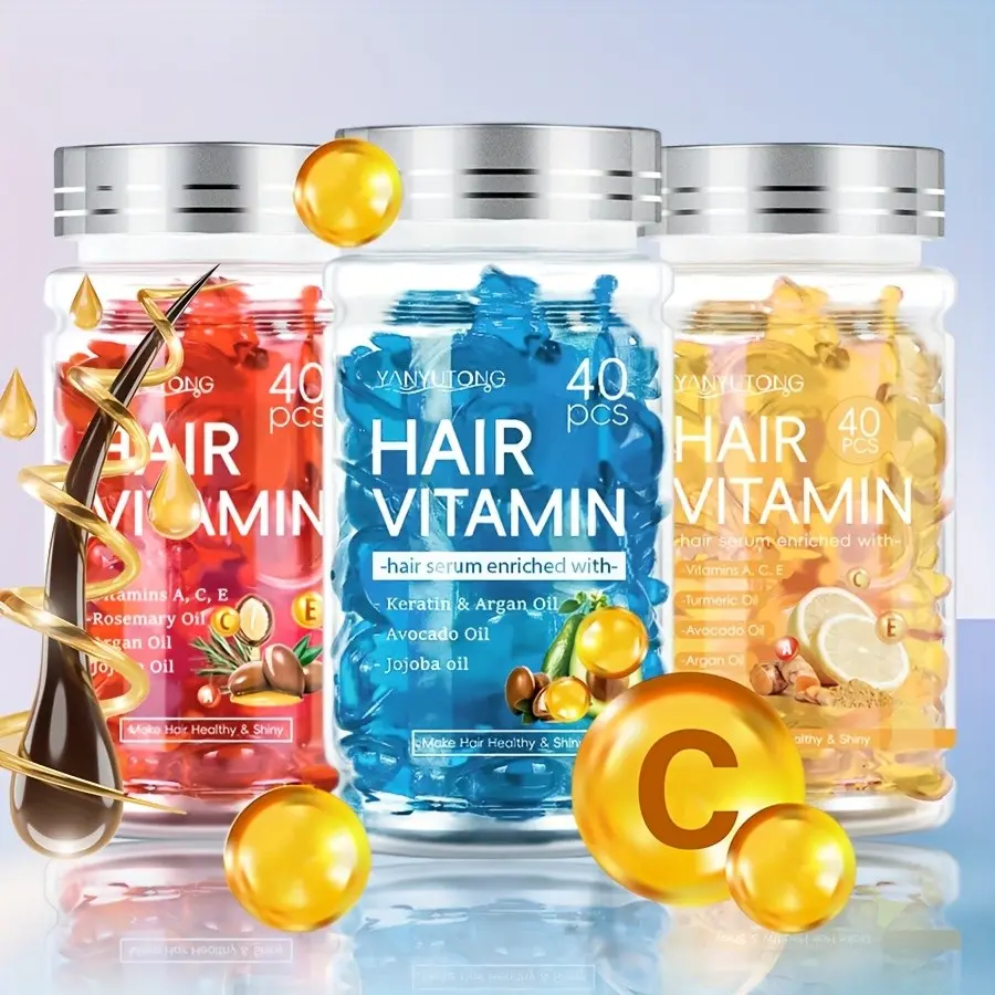 3 bottles of 40 keratin vitamin essence hair capsules, rich in morocco nut oil, avocado oil, jojoba oil, to keep hair healthy, moisturizing, Hair Care Hydration, Strengthens hair, suitable for all hair types Haircare