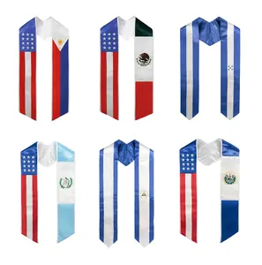 Country Flag Graduation Stole Embroidery Sash for Study Abroad International Students Class off 2026 Silky Satin Cape Shawl