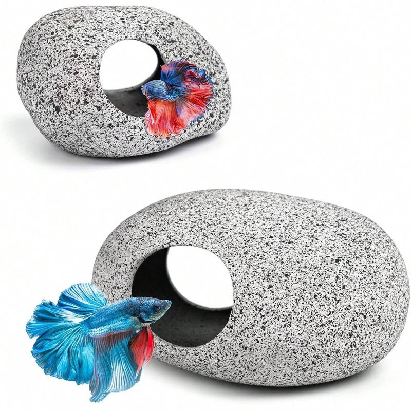 Aquarium Cave Rock Decoration Fish Tank Accessories, Hideaway Bowl for Shrimp Cichlid Small Fish, Decorative Stone House for Aquariums