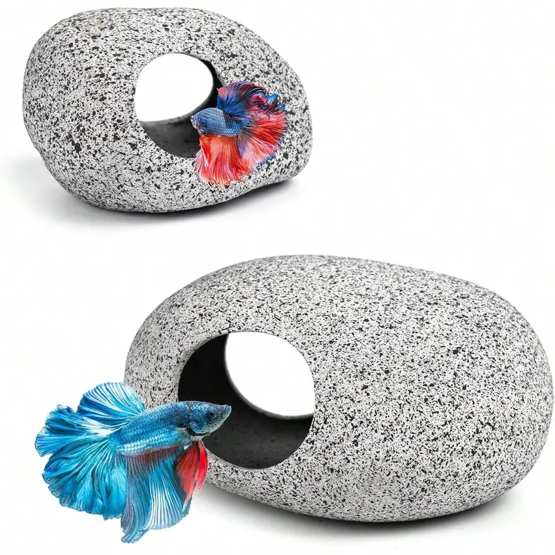Aquarium Cave Rock Decoration Fish Tank Accessories, Hideaway Bowl for Shrimp Cichlid Small Fish, Decorative Stone House for Aquariums