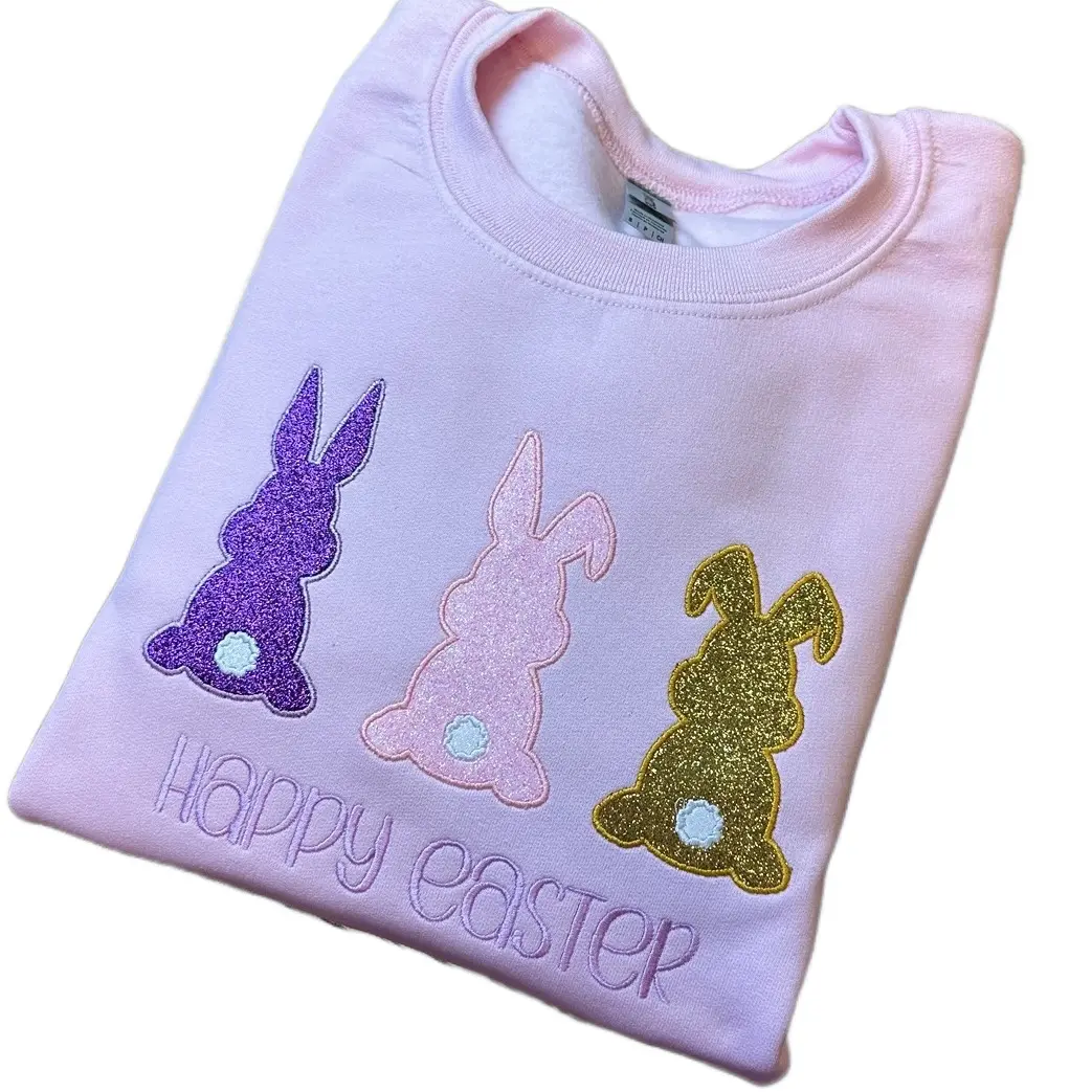 Easter Bunny Glitter Embroidered Sweatshirt