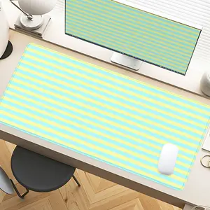Desk Pad Blue-Yellow Stripes Gaming Mousepad XXL Mouse Pad Extra Large With Non-Slip Rubber Base Stitched Edges Surface For PC Gamers Office Workers & Home Use