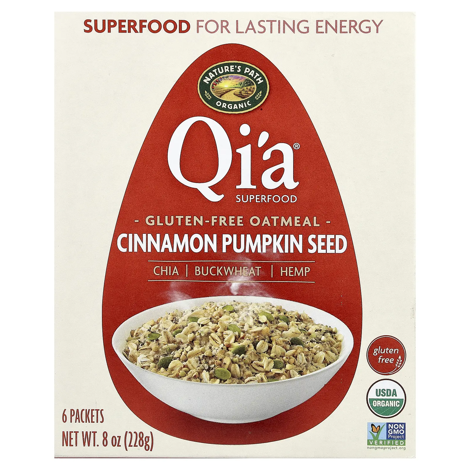 Nature's Path Organic Qi'a® Superfood Gluten Free Oatmeal, Cinnamon Pumpkin Seed, 6 Packets, 38 g Each