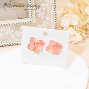 Double Petal Coral Hydrangea Earrings – Real Flowers, Stainless Steel, 0.7"