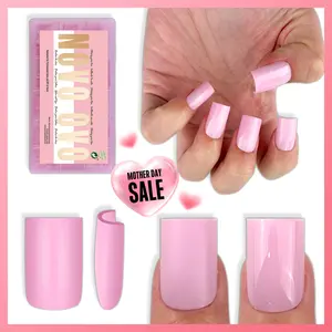 NOVO OVO Short Sharp Square Nail Tips Press on Pure Color Pink, Need Builder Gel Top Coat Nail Glue, Soft Gel Matte Fake Nail Extension, Full Cover False Nails for Salon DIY x 15 Sizes 180 pcs【NO GLUE ,TOP COAT AND LAMP INCLUDED】