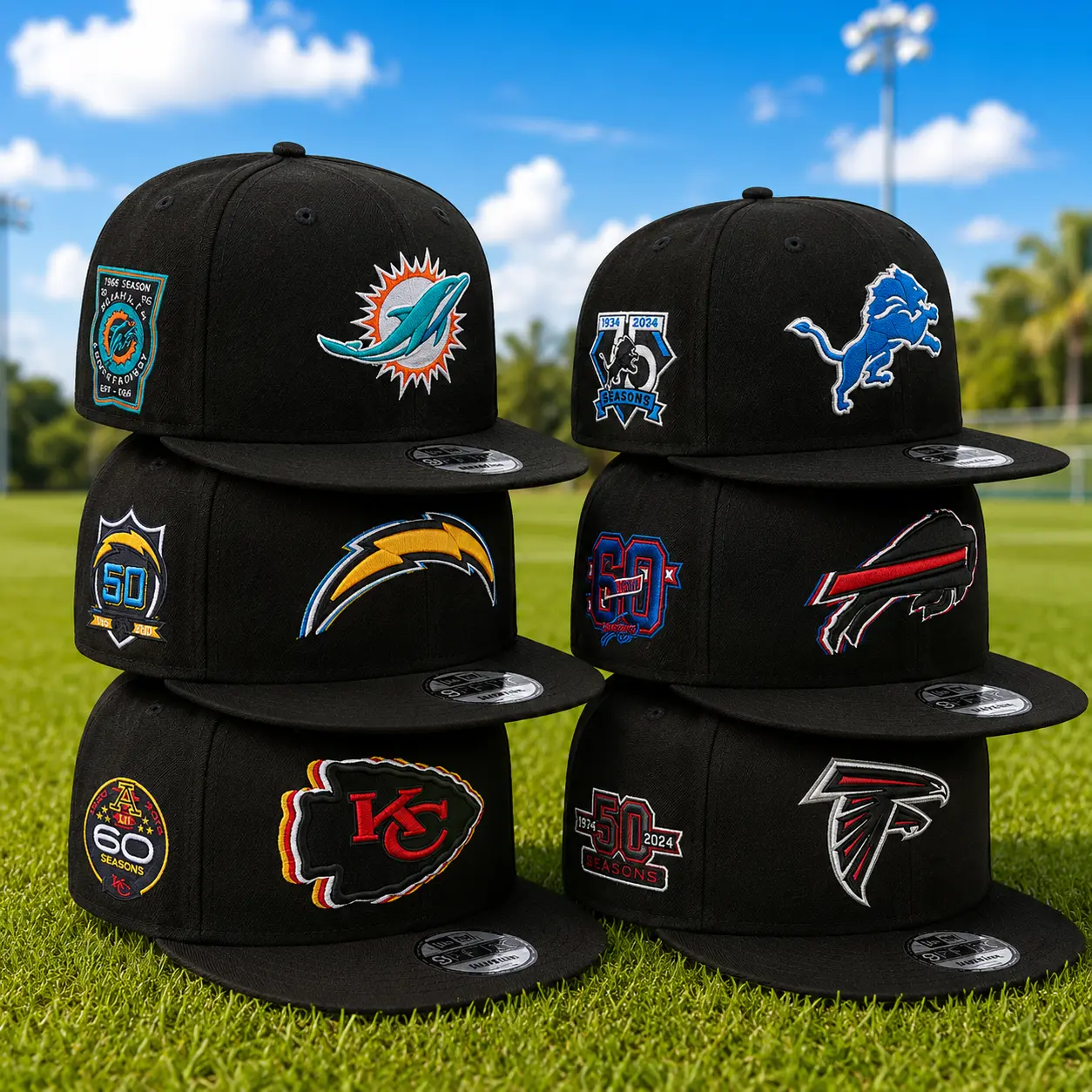 2027NEWERANFL 9FIFTY Snapback Adjustable Flat Brim Football Hat Kansas City Chiefs KC Seattle Seahawks Cleveland Browns Cincinnati Bengals Miami Dolphins Embroidered Logo Streetwear Hip Hop