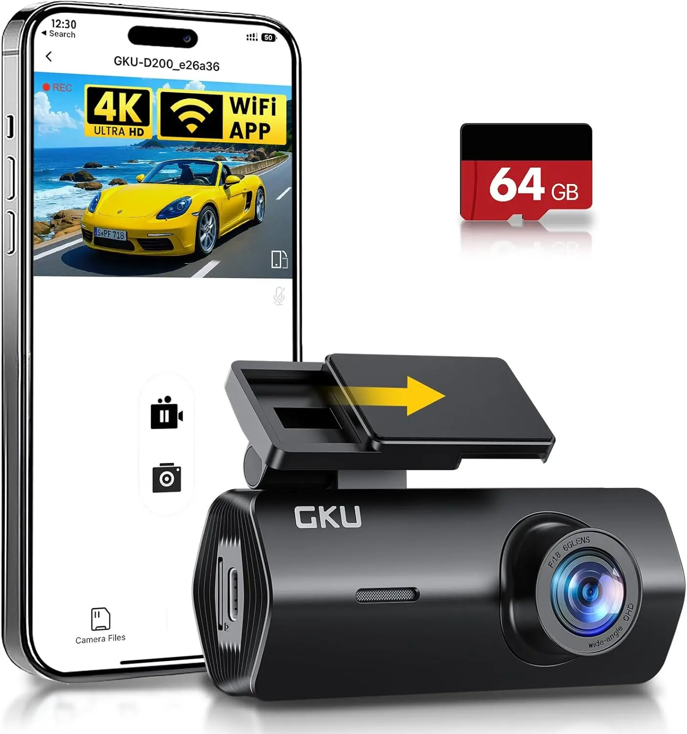 K Dash Cam Front, Mini DashCam Includes GB Card, Dash Camera Builtin WiFi, H Parking Monitor,Night Vision,WDR,° Wide Angle,Loop Recording,GSensor, (Black)