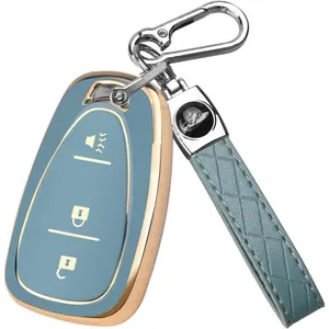 Key Fob Cover for Chevy, Car Key Fob Case with Keychain for Equinox 2018-2022 Sonic 2017-2020 Spark 2016-2022 Traverse Trailblazer Trax Accessories Protector (Blue)