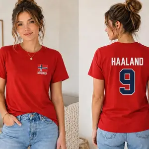 Unisex #Haaland-9 Norway Flag Inspired Jersey Style Graphic Tee, 2-Sided Star Player Fans Tournament YV7