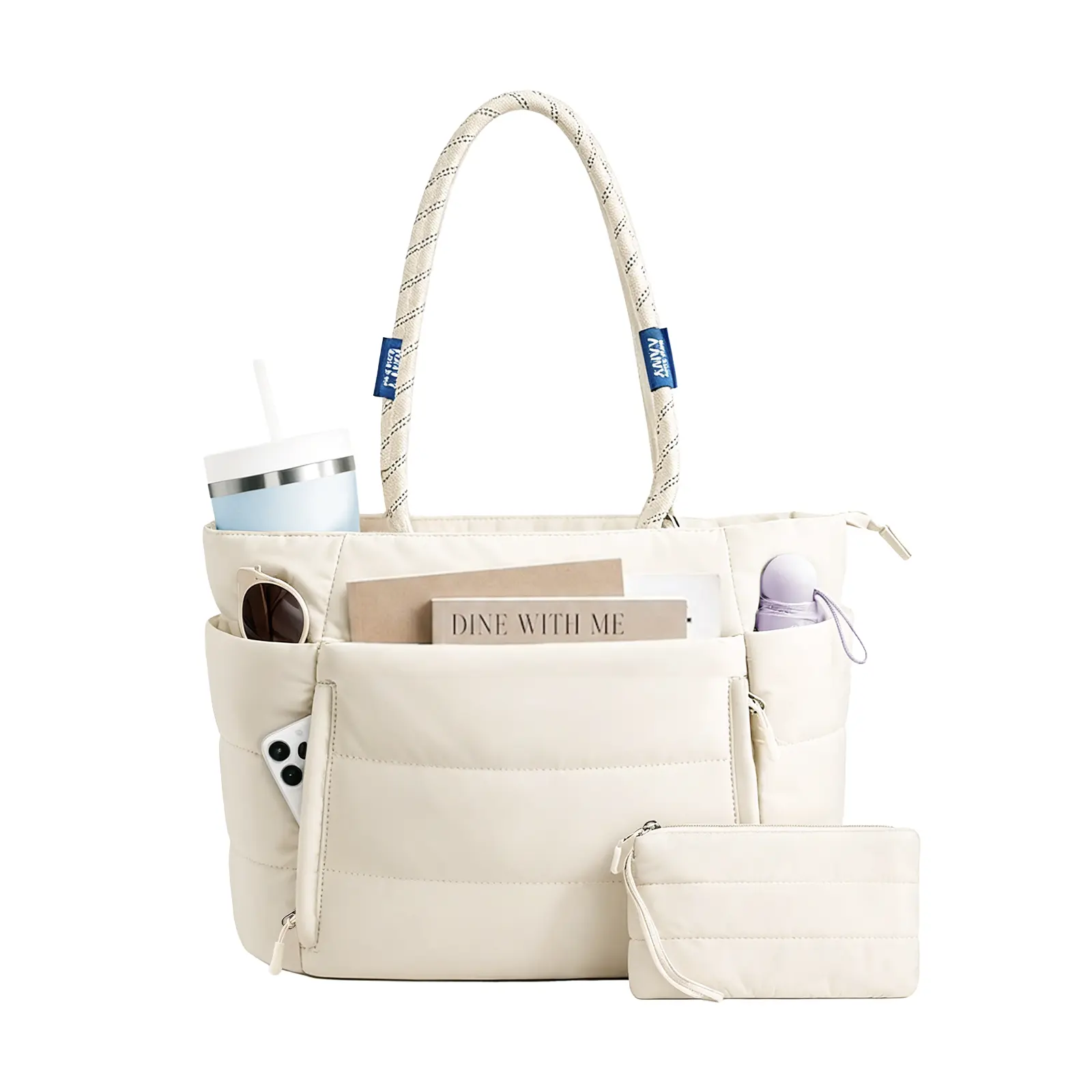 AAIVV 2-Piece Puffer Tote Bag Set for Women, Lightweight Laptop Shoulder Bag with Compartments for Travel, Gym & Everyday Use
