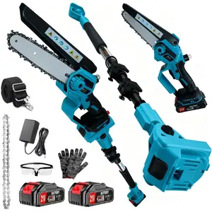 2-in-1 Electric Pole  21V Cordless Pole  & 6 Inch Brushless Mini  with 2x 4.0Ah & Strap 16 FT Max Reach Extension Pole Auto Oiling for Tree Branches