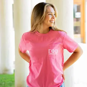 Gamma Phi Beta Block Letters Pocket Tee Sorority Comfort Colors T-Shirt - Pink