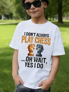 Chess Enthusiast Boys' T-Shirt, Gold Chess Horse Design, I Don't Always Play Chess Slogan, Perfect for Chess Games & Street Style