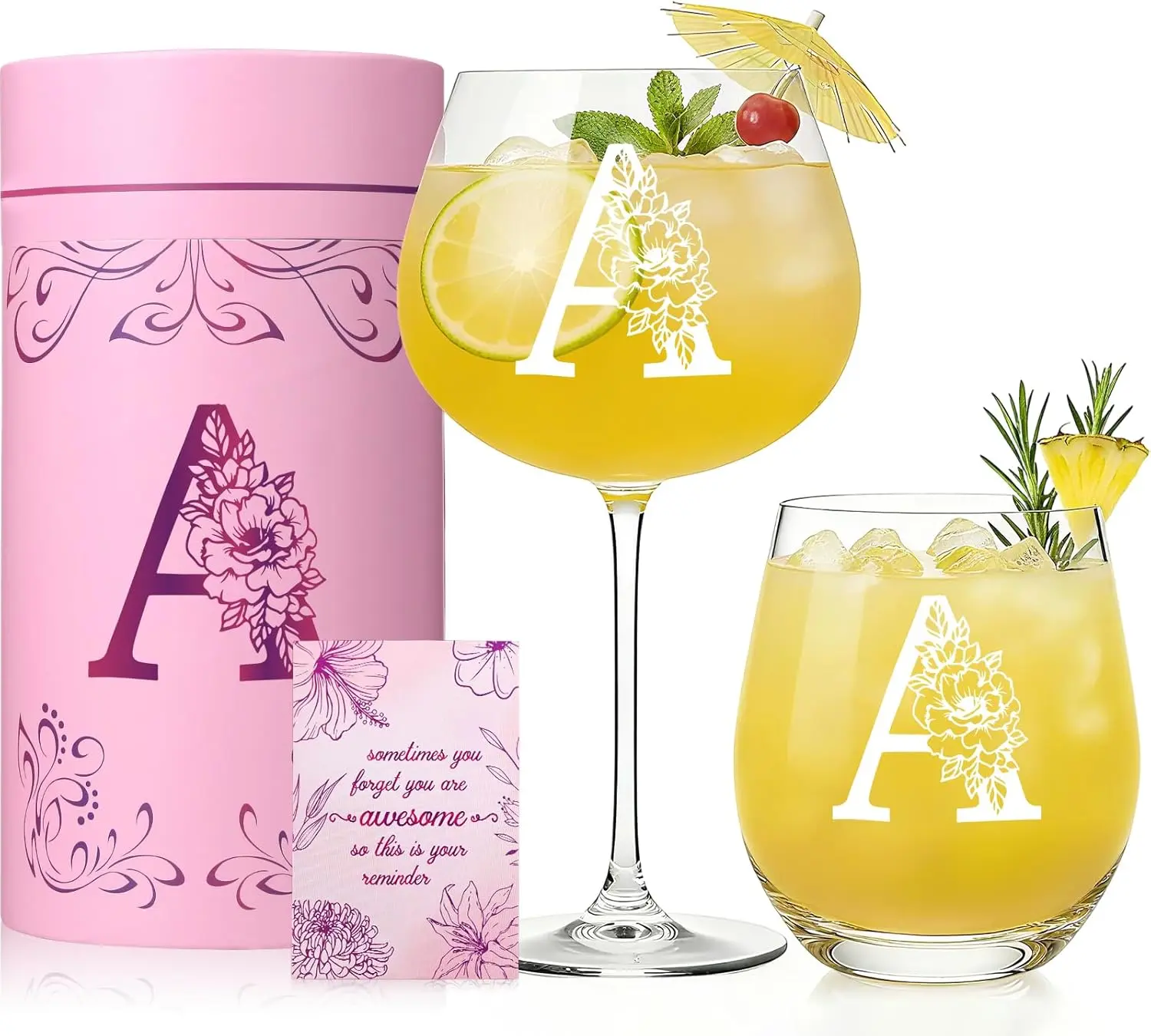 Mother’s Day Multicolor Wine Glass Set,Personalized Wine Glasses for Women, Custom A-Z Initial Monogrammed Wine Glass, Customized Birthday, Wedding & Christmas Gifts for Her