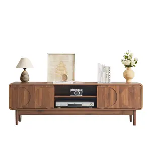 Giratree 59" Long TV Console Mid-Century Wood TV Stand Cabinet for Television 55/60/65 Inch, with Adjustable Storage Shelf and Arch Sliding Door, Media Center Cabinet for Living Room, Bedroom