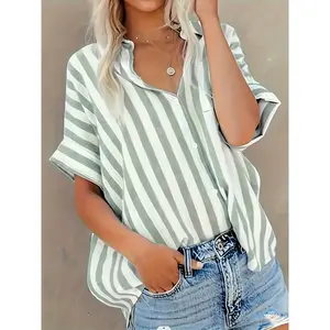 GARMENTMAKER Spring/Summer New Striped Cardigan Button-Up Top Design Women's Elegant Shirt