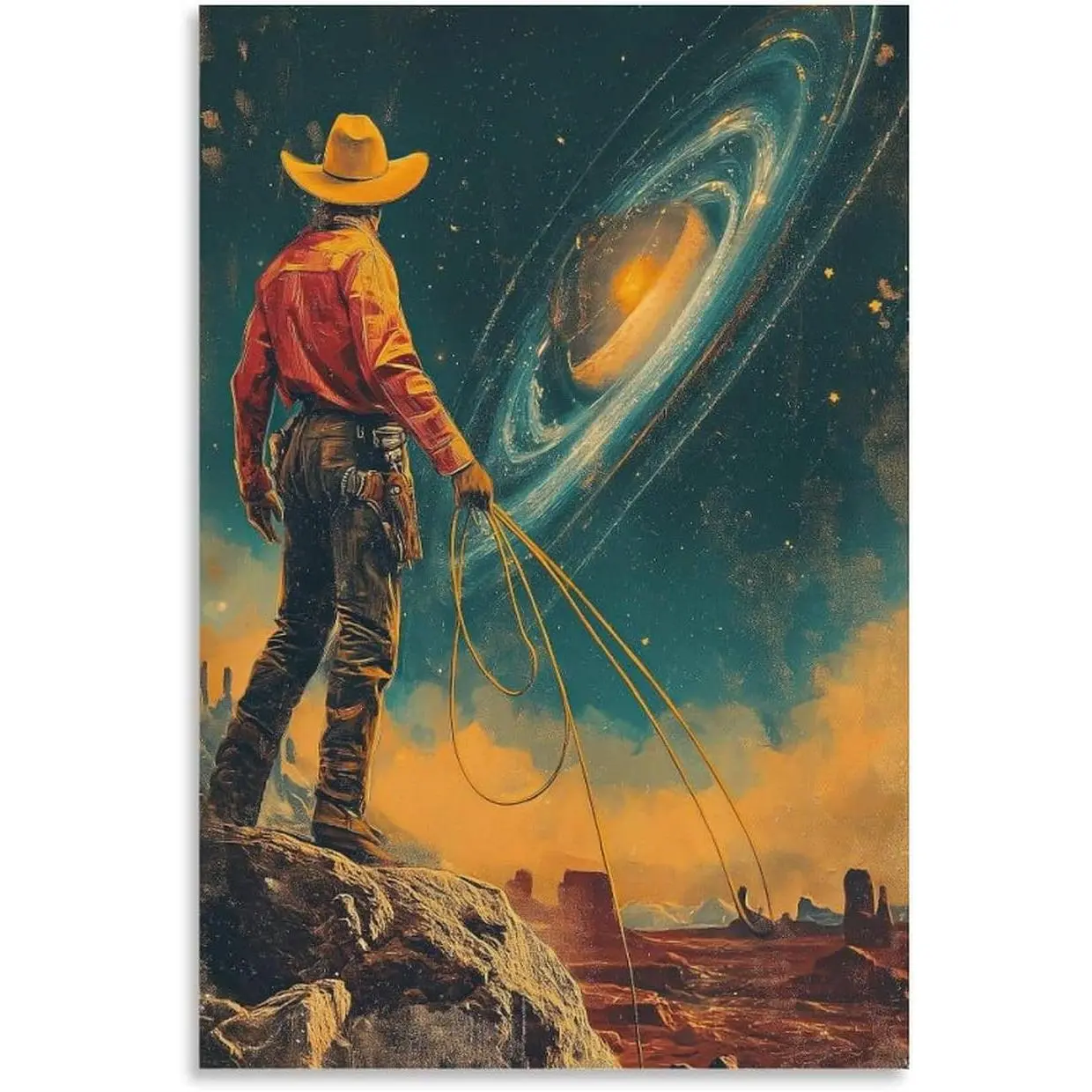 FGJERIO Vintage Space Cowboy Poster, Vintage Space Art,Sci-Fi Collage Art Canvas Poster Wall Art Decor Print Picture Paintings for Living Room Bedroom Decoration 16x24inch(40x60cm)