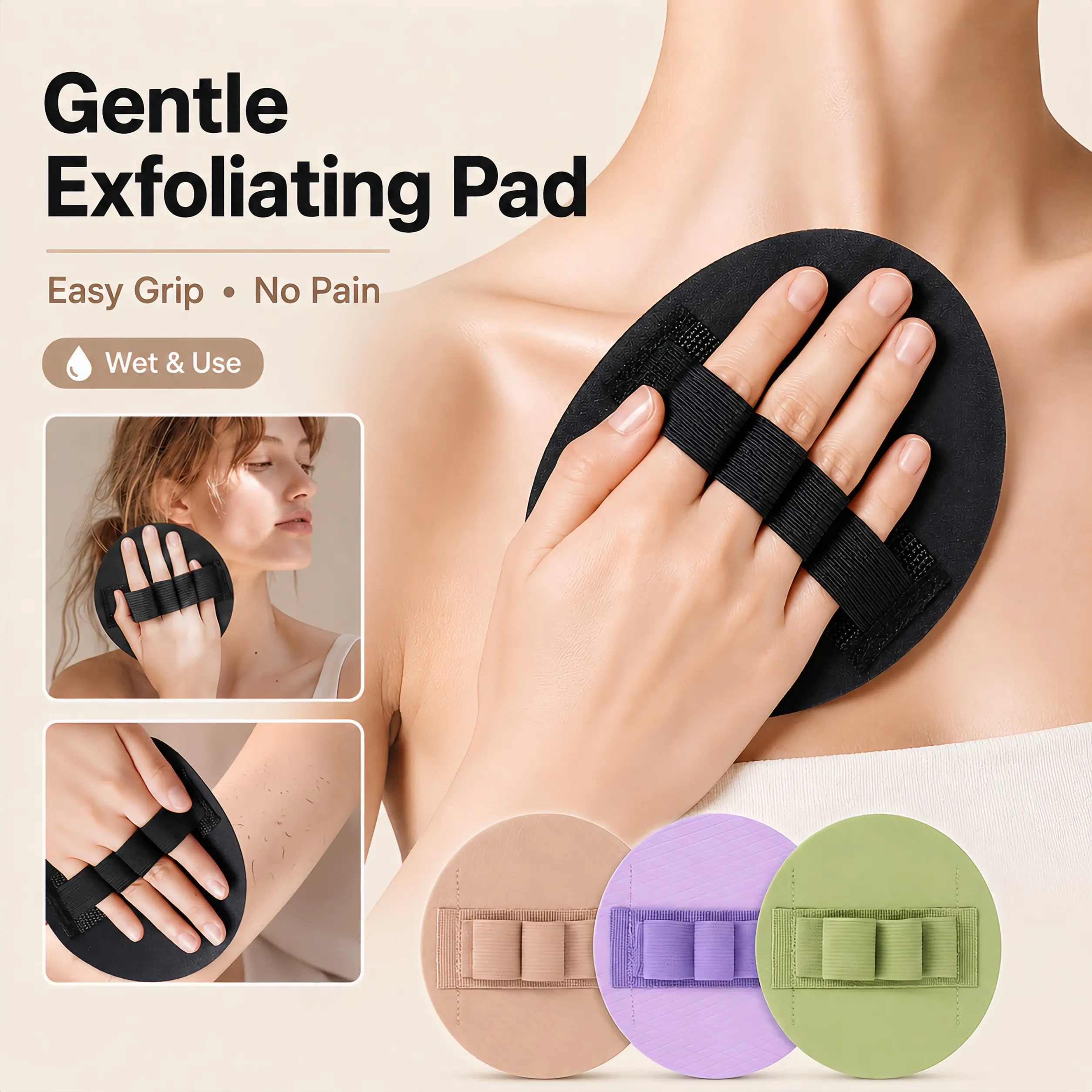 Finger Grip Round Exfoliating Bath Scrub Pad. Painless skin remover sloughs dirt easily,specially designed for women to scrub backs.Soft effective body exfoliator for daily shower deep cleaning at home.