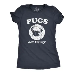Womens Pugs Not Drugs T shirt Pug Face Funny T shirts Dogs Humor Novelty Tees Funny Womens T Shirts Cute Vintage Fashion Casual Ladies T-Shirt Gift Funny Dog Top Women's Novelty Tees