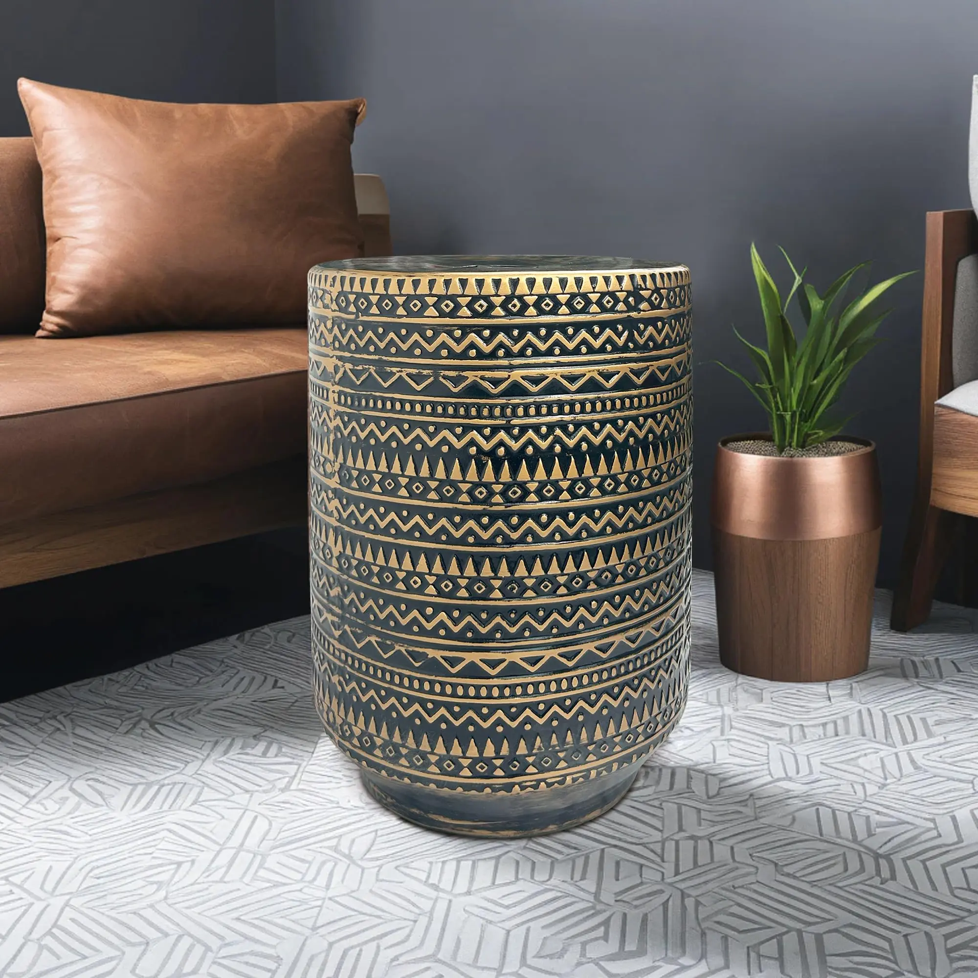 ONIPIG Litchi Texture Solid Ceramic Footstool - 34x34x45 cm Square Base, Special Paint Surface, All-Season Indoor/Outdoor Use (Garden, Patio), No