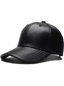 Unisex PU Leather Baseball Cap, Adjustable Sun Protection Hat for Outdoor Travel Beach Vacation, Pure Color Casual Style, Casual Outfits Cap