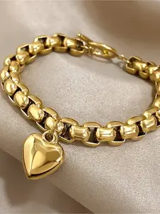 1 punk style waterproof gold-plated stainless steel bracelet, suitable for both boys and girls, thick Cuban chain statement bracelet, fashionable jewelry, party bracelet accessories, vintage bracelet, Mother's Day gift, Valentine's Day gift