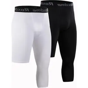 Men's 3/4 One Leg Compression Capri Tights Pants Basketball Athletic Running