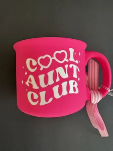 Pink Cool Aunt Club Mug with Heart Design and Ribbon Accent
