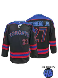 Men's Letter & Number Embroidery Hockey Jersey, TORONTO #27 Ice Hockey Jersey, Vintage Long Sleeve V Neck Hockey Ball Uniform, Casual Sportswear for Men,Casual Sporty Top, Athletic Style
