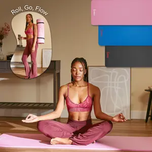 SUNNY 0.5" Thick Yoga Mat Home Gym Workout Fitness 74" x 24" Lightweight Portable Roll Up Exercise Mat Non-Slip Textured Cushion Durable Tear Resistant Sweat and Water Resistant for Yoga Pilates Stretching Meditation Indoor and Outdoor Use