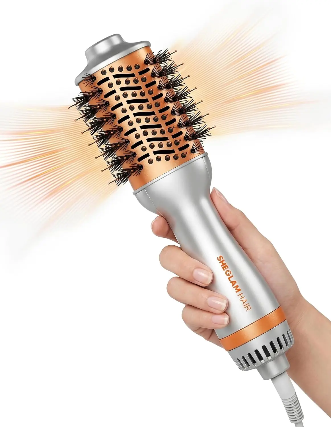 SHEGLAM 4-in-1 Hot Air Brush Hair Dryer & Styler - 33000 RPM Motor, Gloss Coating for Shine, 3 Heat Settings, Tangle-Free Ionic Bristles for Frizz-Free Hair Styling (US Plug)