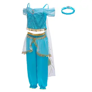 2-8Y Cartoon Cosplay Costume 2PCS Top & Pants with Headband Fancy Carnival Party Holiday Kids Clothes Princess Girls Sequins Ball Gown Children Cocktail Dress for all Season
