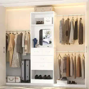 Cyclysio Customizable 8FT Heavy Duty Full Height Freestanding Custom Built Closet System - 48"-96" Cuttable Walk-In Closet Organizer with 3 Hanging Rods, Shelves, 4 Drawers & Mirror, Closet Organization, Custom Built Wardrobes